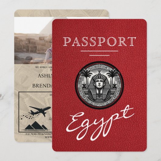 Red Egypt Passport Wedding Invitation Einladung (Vorne/Hinten)