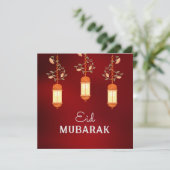Red Eid Mubarak Floral Lantern Islamische Karte (Stehend Vorderseite)