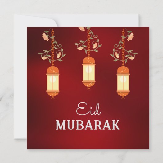 Red Eid Mubarak Floral Lantern Islamische Karte (Vorderseite)