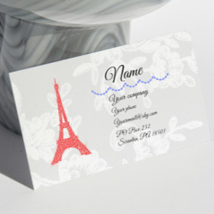 Red Eiffel Tower & Blue Diamonds on Lace Business Visitenkarte
