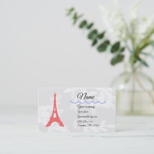 Red Eiffel Tower & Blue Diamonds on Lace Business Visitenkarte (Stehend Vorderseite)