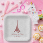 Red Eiffel Tower Damask Brautdusche Pappteller (Party)