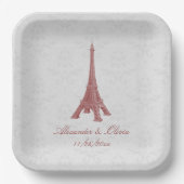 Red Eiffel Tower Damask Brautdusche Pappteller (Vorderseite)
