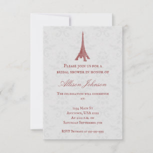 Red Eiffel Tower Damask Bridal Dusche Einladung