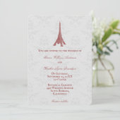 Red Eiffel Tower Damask Einladung zur Hochzeit (Stehend Vorderseite)