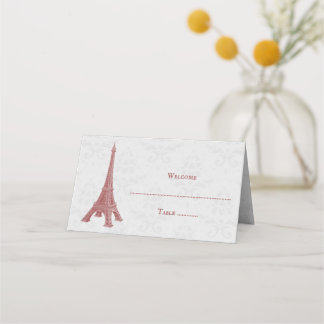 Red Eiffel Tower Damask Empfang Platzkarte