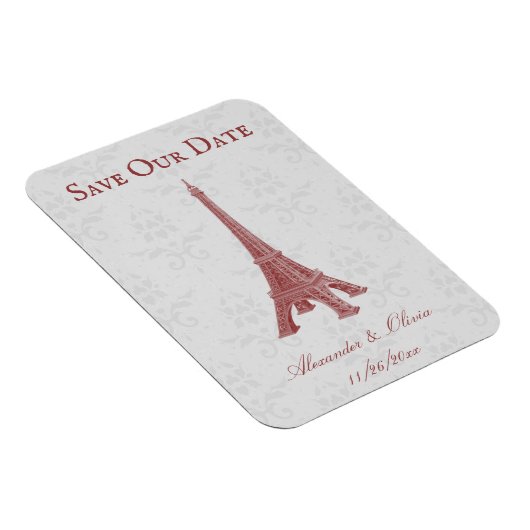 Red Eiffel Tower Damask Speichern das Date Magnet (Rechte Seite)