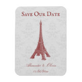 Red Eiffel Tower Damask Speichern das Date Magnet (Vertikal)