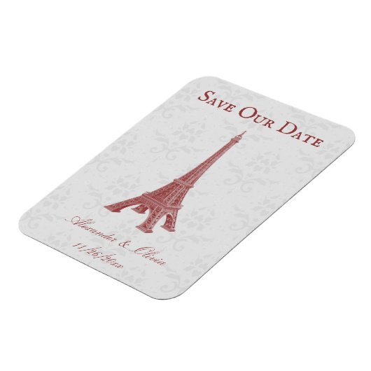 Red Eiffel Tower Damask Speichern das Date Magnet (Linke Seite)