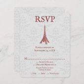 Red Eiffel Tower Damask Wedding RSVP Card (Vorne/Hinten)