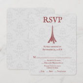 Red Eiffel Tower Damask Wedding RSVP Card Karte (Vorne/Hinten)