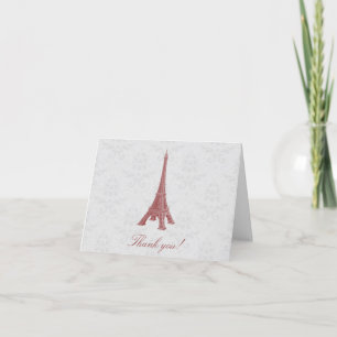 Red Eiffel Tower Damask Wedding Vielen Dank Dankeskarte