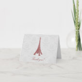 Red Eiffel Tower Damask Wedding Vielen Dank Dankeskarte (Vorderseite)