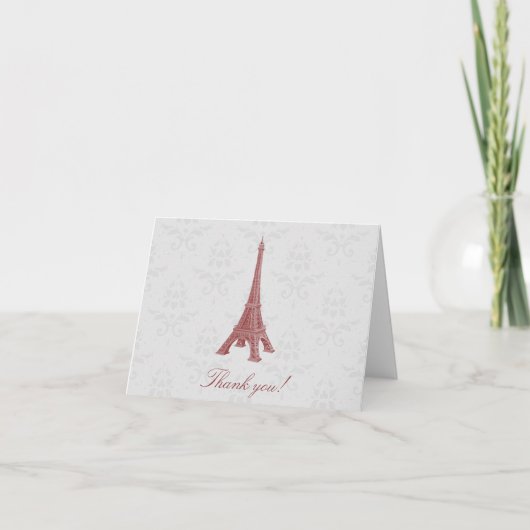 Red Eiffel Tower Damask Wedding Vielen Dank Dankeskarte (Vorderseite)