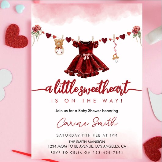 Red ein wenig Sweetheart Valentine's Baby Dusche Einladung