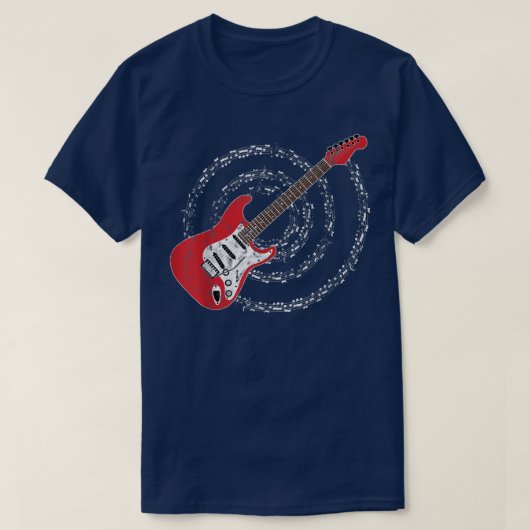 Red Electric Gitarre Spiraling Musical Notes T-Shirt (Design vorne)