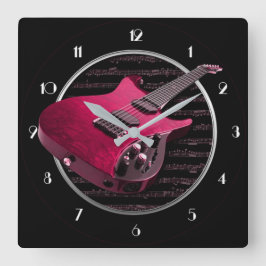 Red Electric Gitarren Square Wall Clock Quadratische Wanduhr