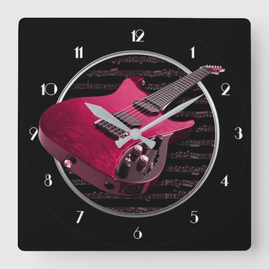 Red Electric Gitarren Square Wall Clock Quadratische Wanduhr (Vorderseite)