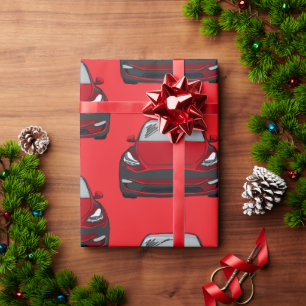 Red Electric Vehicle SUV Car Red Background Geschenkpapier