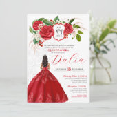Red Elegance Bold Rose Wappen Formal Quinceanera Einladung (Stehend Vorderseite)