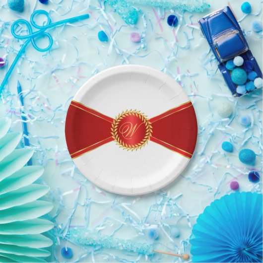 Red Elegance Monogram Pappteller (Party)