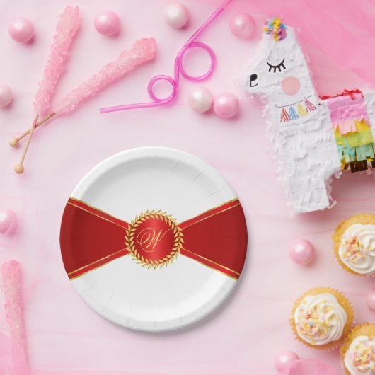 Red Elegance Monogram Pappteller (Party)