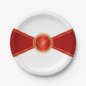 Red Elegance Monogram Pappteller (Vorderseite)