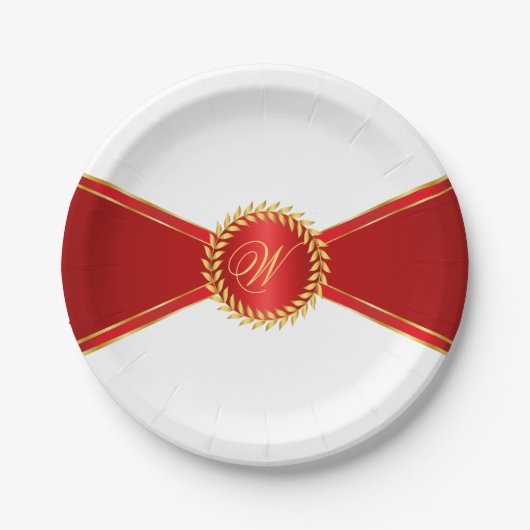 Red Elegance Monogram Pappteller (Vorderseite)