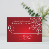 Red Elegance Response Card Snowflake RSVP Karte (Stehend Vorderseite)