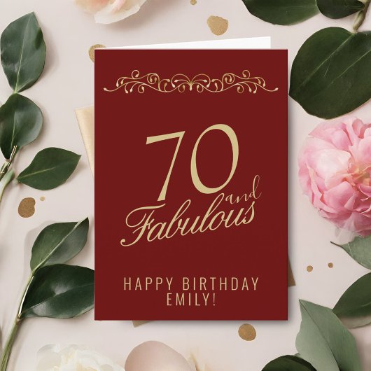 Red Elegant 70 and Fabulous Ornament 70th Birthday Karte