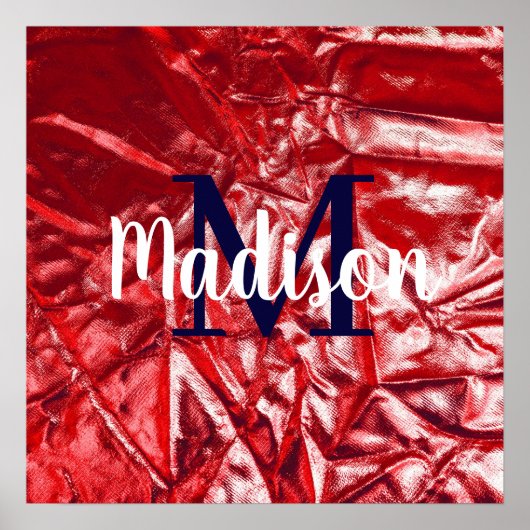 Red Elegant Custom Monogram Personalisiert Poster (Vorne)