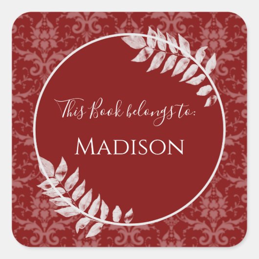 Red Elegant Damask Book Sticker (Vorderseite)