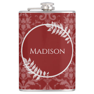 Red Elegant Damask Flask Flachmann