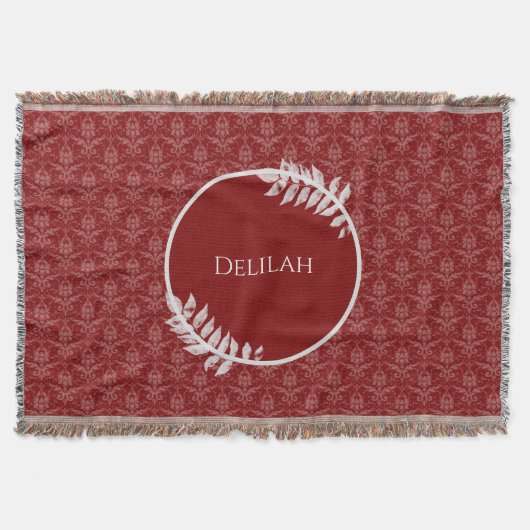 Red Elegant Damask Personalisiert Throw Blanket Decke (Vorderseite)