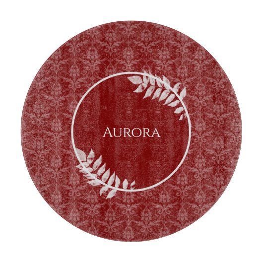 Red Elegant Damask Personalisiertes Schnittboard Schneidebrett (Vorderseite)
