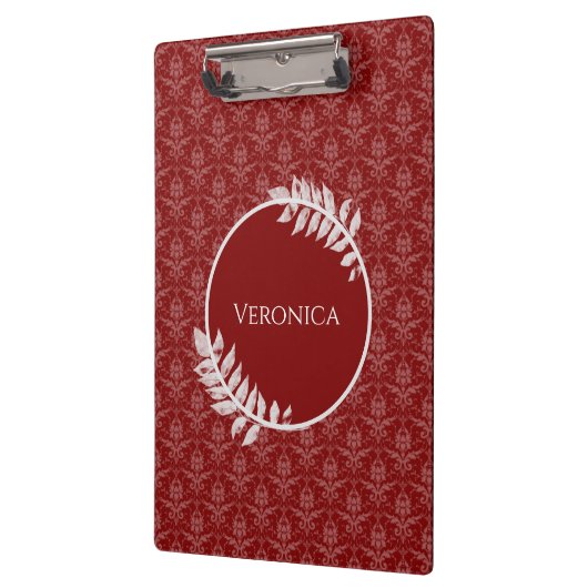 Red Elegant Damask Zwischenablage Klemmbrett (Links)