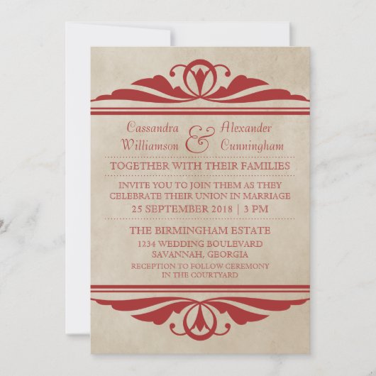 Red Elegant Deko Wedding Invite Einladung (Vorderseite)
