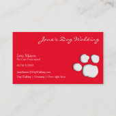 Red Elegant Dog Walking Paw Print Business Card Visitenkarte (Rückseite)