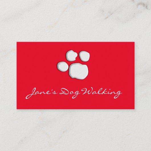 Red Elegant Dog Walking Paw Print Business Card Visitenkarte (Vorderseite)