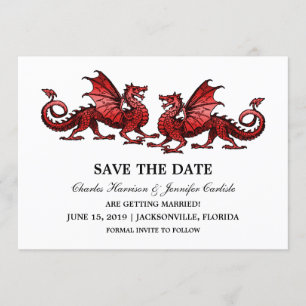 Red Elegant Dragons Save the Date einladen Einladung