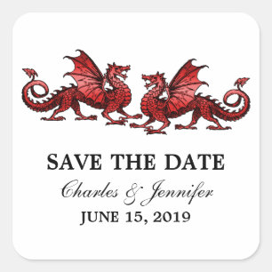 Red Elegant Dragons Save the Date Stickers