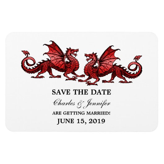 Red Elegant Dragons speichern das Date Magnet (Horizontal)