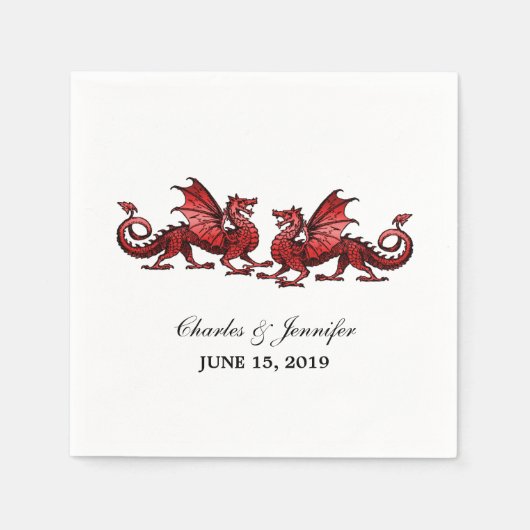 Red Elegant Dragons Wedding Paper Napkins Serviette (Vorderseite)