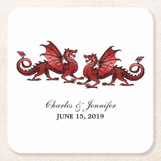 Red Elegant Dragons Wedding Paper Untersetzer (Vorderseite)