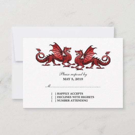 Red Elegant Dragons Wedding Response Card RSVP Karte (Vorderseite)
