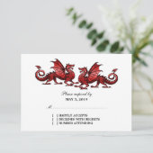 Red Elegant Dragons Wedding Response Card RSVP Karte (Stehend Vorderseite)