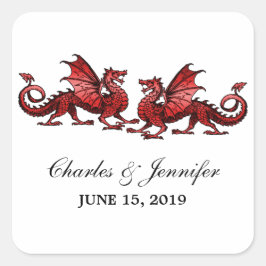 Red Elegant Dragons Wedding Stickers