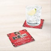 Red Elegant Frohe Weihnachtsfamilie Foto Collage Rechteckiger Pappuntersetzer (Vor Ort)