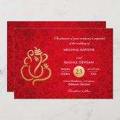 Red Elegant Gold Foil Ganesha Indian Damask  Einladung (Vorne/Hinten)