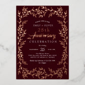 Red Elegant Gold Leaf Jubiläum Folieneinladung (Vorderseite)